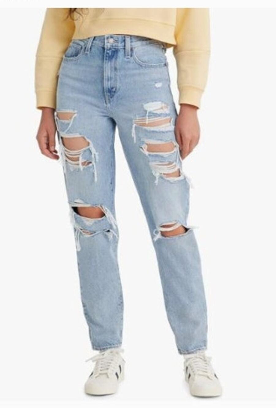 Levi's NWT Blue Light Wash Distressed High Waisted Mom Denim Jeans Size 25 x 29